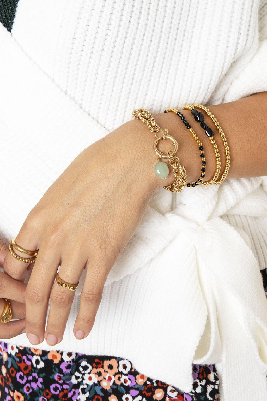 Armband Midi Beads Goud kleur Stainless Steel-4MM