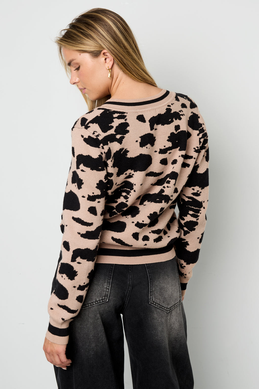 Lijm (menselijk katoen) Gebreide truien Luipaardprint Casual Herfst/Winterkleding