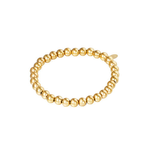 Armband Big Beads Goud kleur Stainless Steel-6MM