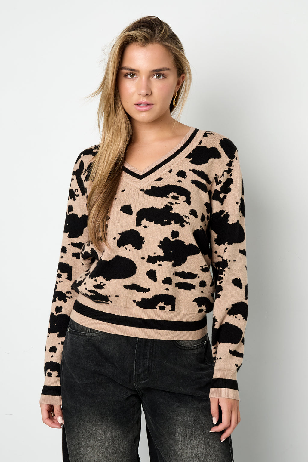 Lijm (menselijk katoen) Gebreide truien Luipaardprint Casual Herfst/Winterkleding