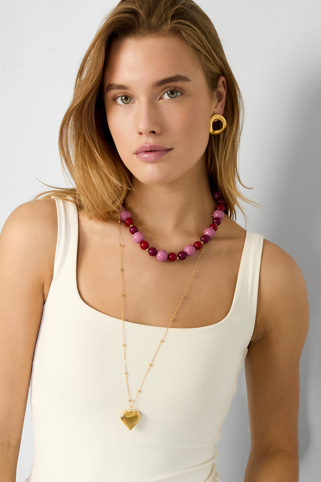 Roestvrijstalen lange kettingen met hart, casual, dagelijks, eenvoudig, serie, damessieraden