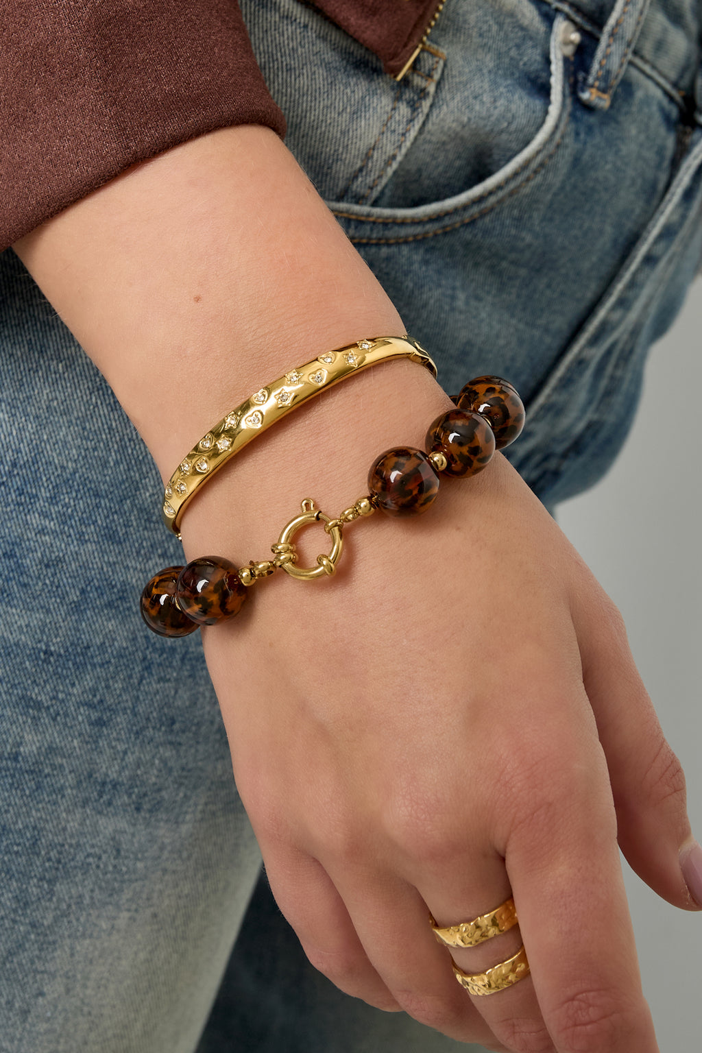 Armbanden van roestvrij staal met stippen, casual, dagelijks, eenvoudig, serie, damessieraden