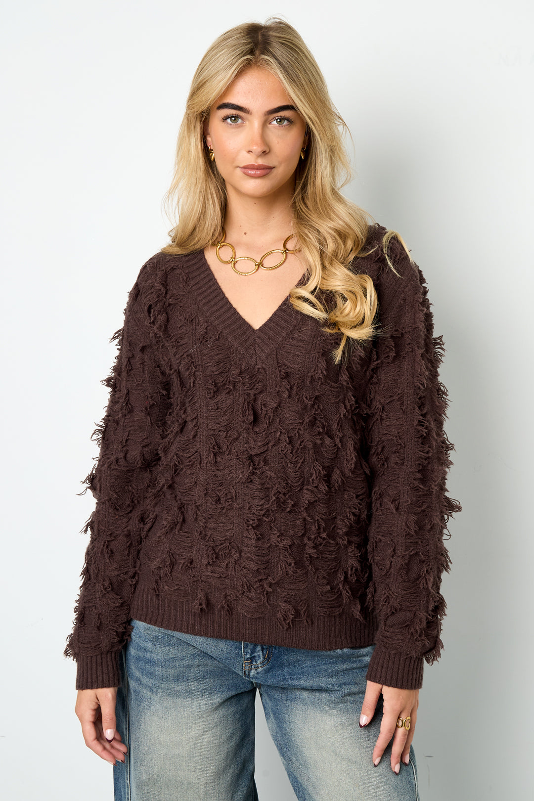 V-hals Fluffy Knit