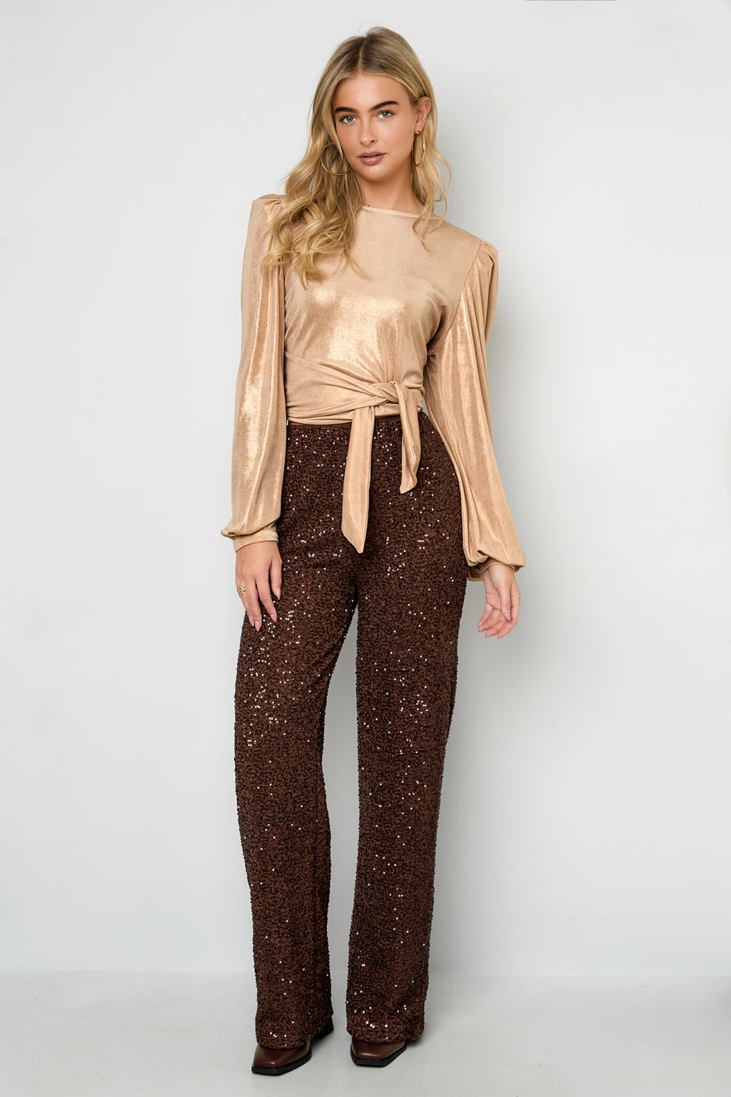Polyestervezel (polyester) Rechte broek Pailletten Elegante herfst/winterkleding